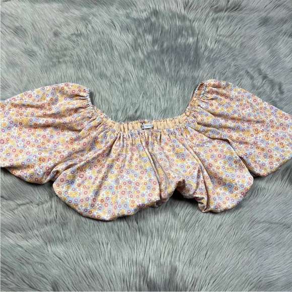 Zara Multicolored Floral Balloon Crop Top Size Medium - Picture 3 of 9